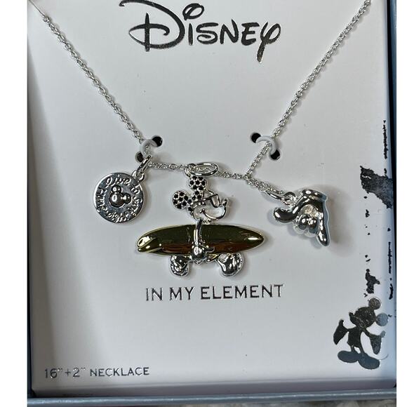Disney Mickey Mouse In My Element Silver Plated Necklace NEW Surfer Hawaii Aloha - Picture 1 of 7